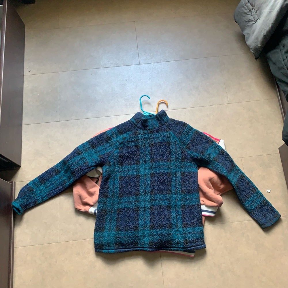 JOHNS BAY Blue, Black, & Green Plaid Turtleneck Fleece Sweater